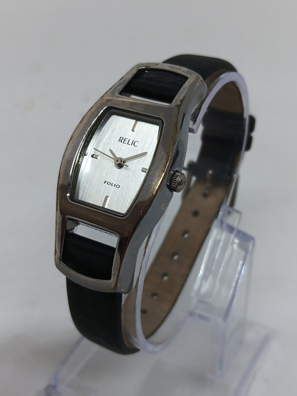 Relic ZR33492 Women's 20mm x 24mm Silver Tone Leather Strap Watch NEW BATTERY